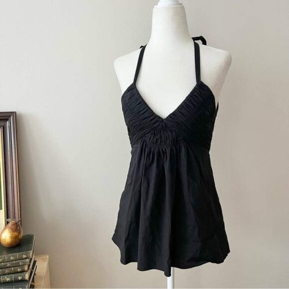 BCBGMaxazria Black Ruched Halter Tank Top